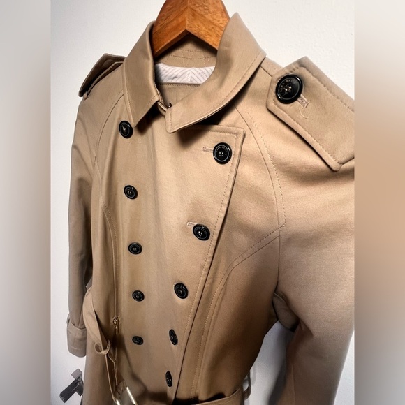 Zara Camel mid length khaki tan Trench Coat size small - Picture 6 of 15